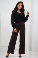 Elegancka bluzka damska z szyfonowym długim rękawem dekolt V mankiety z guzikiem - czarna